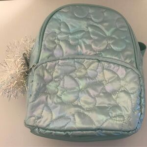 Butterfly holographic light blue lunch bag tote backpack